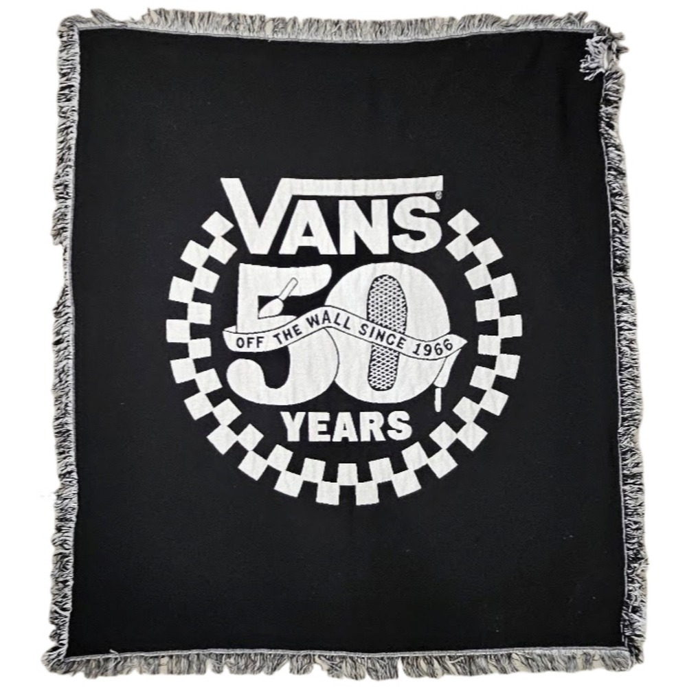 Vans Off The Wall Black White Tapestry Throw Blanket Fringe Skater 50 Years